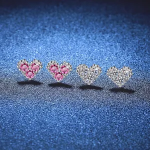925 Sterling Silver Moissanite Heart Stud Earrings Elegant Inlaid Gemstone Earrings Romantic Fine Jewelry For Women Gift GRA Certificate