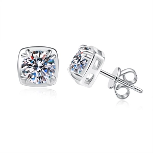 Classic 925 sterling silver square moissanite stud earrings with four-claw setting
