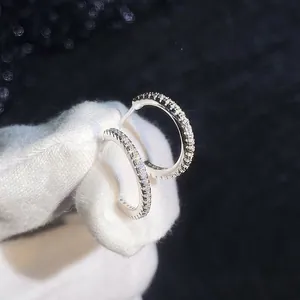 Classic 925 sterling silver C-shaped hoop earrings with sparkling moissanite stones