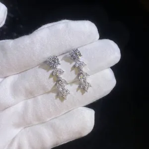 S925 sterling silver wheat tassel earrings with brilliant moissanite dangling stones