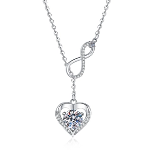 Halskette aus 925 Sterling Silber mit Herzanhänger, 3 Karat Moissanit und Infinity-Symbol
