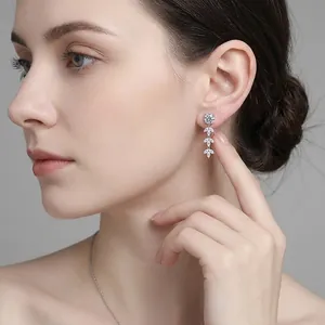 Elegant S925 sterling silver drop earrings with moissanite stones and wheat ear tassel