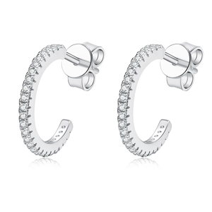 Elegant 925 sterling silver C-shaped hoop earrings with sparkling moissanite pave setting