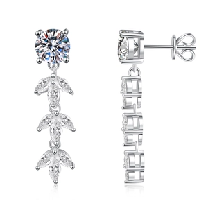Elegant S925 sterling silver moissanite drop earrings with wheat tassel design and studs