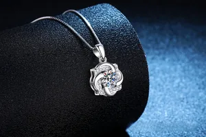 Macro shot of 1ct Moissanite windmill flower pendant in s925 sterling silver