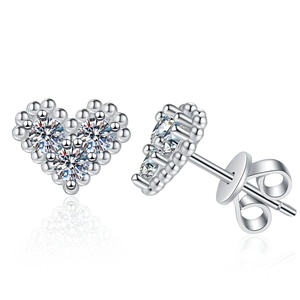 Luxurious S925 sterling silver heart stud earrings with sparkling round cubic zirconia