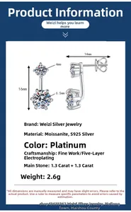 Dettagli orecchini in argento S925 e moissanite con altezza 16mm e pietra da 6,5mm di diametro