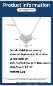 Guida alle dimensioni della collana a cuore in argento con moissanite da 0,51CT
