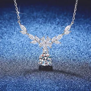 925 Sterlingsilber Moissanit Anhänger Halskette Für Damen Elegante Weizenähre Blumen Design Funkelnde Strass Schmuck Geschenk