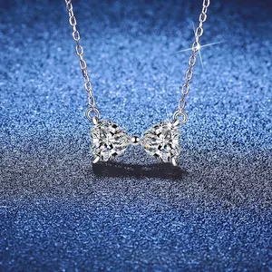 Élégant Collier Pendentif Cœur Nœud Papillon en Argent Sterling 925 Moissanite Bijoux Éclatants Pour Cadeau Anniversaire Femme