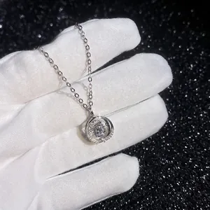 925 Sterling Silver Moissanite Necklace with a round halo pendant on a delicate silver chain