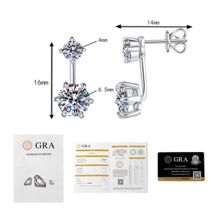 Orecchini moissanite in argento S925 con certificato GRA dettaglio 1.0ct D colore VVS1