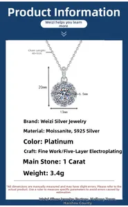 Detailed S925 silver sunflower pendant dimensions with 1ct moissanite center stone