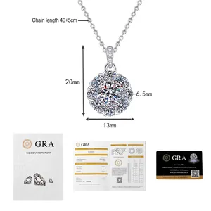 Moissanite sunflower pendant necklace set with GRA certificate and warranty card included