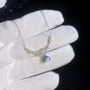 S925 Sterling Silber Weizen Anhänger Halskette mit glänzendem Moissanit-Mittelstein