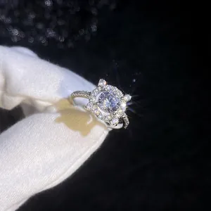 Classic 1 carat moissanite halo ring in S925 sterling silver with diamond pavé band