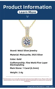 Dettaglio della collana con pendente in moissanite da 1ct in argento S925 placcato oro