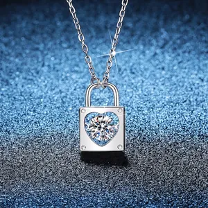 Collier Pendentif Serrure Coeur en Argent Sterling 925 Moissanite Zirconia pour Femme Bijoux Minimalistes de Luxe Incrustés Cadeau Mariage
