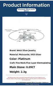 Macro detail of S925 sterling silver clover bracelet featuring 0.09CT moissanite stones