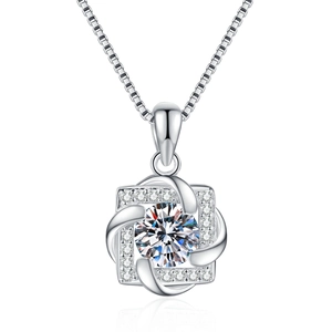 Polished S925 sterling silver spinning windmill necklace with 1ct moissanite pendant