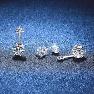 Lussuosi Orecchini a Bottone in Argento Sterling 925 Doppia Moissanite per Donna Eleganti Orecchini Pendenti Geometrici