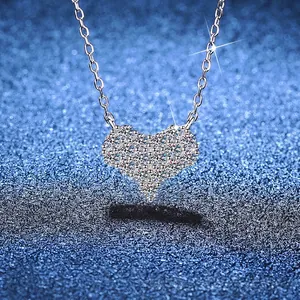 Collana con Pendente a Cuore in Moissanite Argento Sterling S925 per Donna Gioielli in Moissanite a Cuore Pavé con Certificato GRA