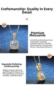 Dettaglio macro del ciondolo halo in moissanite placcato oro con montatura classica