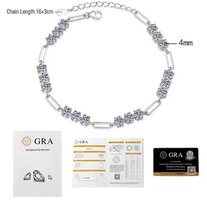 Detail view of 5.4ct Moissanite bracelet with S925 silver chain and GRA certificate
