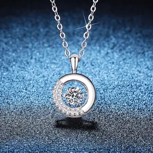925 Sterling Silver Moissanite Necklace For Women Dancing Stone Round Pendant Doughnut Necklace Elegant Jewelry Gift