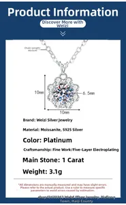 Spécifications du collier flocon en argent S925 avec pendentif moissanite de 1 carat