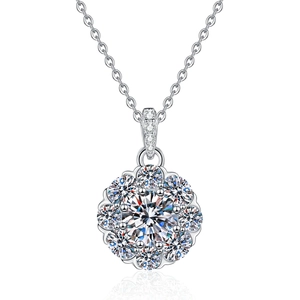 Sunflower Moissanite pendant necklace in S925 sterling silver with halo cluster design