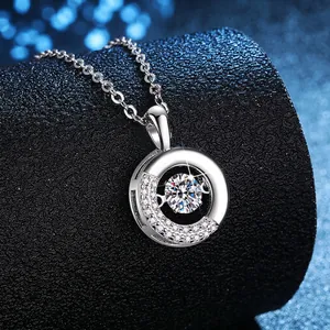 Moissanite S925 sterling silver dancing heart necklace with sparkling donut pendant