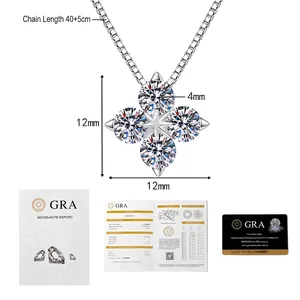 Detail view of S925 silver clover necklace with GRA certificate and dimensions