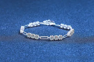 Detailed close-up of 5.4ct moissanite S925 sterling silver bracelet with round gemstones