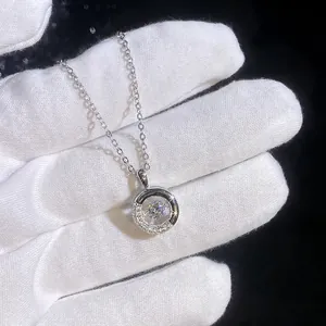Elegant S925 sterling silver dancing moissanite necklace in donut pendant style
