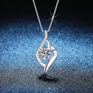 S925 Sterling Silver Moissanite Heart Pendant Necklace For Women Sparkling Rhinestone Inlaid Box Chain Jewelry Valentine Gift