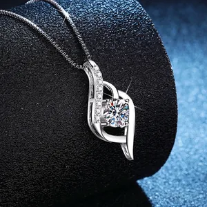 S925 sterling silver moissanite necklace with water drop pendant on black jewelry stand