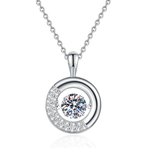 Sparkling S925 sterling silver donut necklace with a dancing moissanite pendant