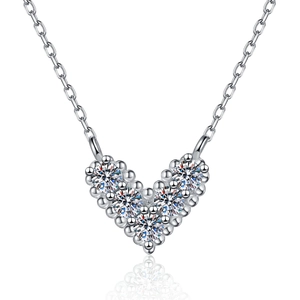 Elegant 925 sterling silver V-shaped heart necklace with sparkling moissanite stones