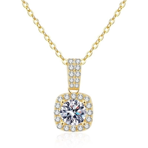 Collana classica con moissanite e halo quadrato dorato in argento s925 per donna