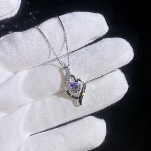 S925 Sterling Silver Moissanite Heart Necklace with 1 Carat Sparking Round Pendant