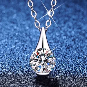 Collana con Pendente a Goccia in Argento Sterling 925 Moissanite per Donna Pietra Taglio Brillante Catena a Clavicola Gioielli