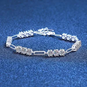 S925 Sterling Silver 5.4ct Moissanite Bracelet For Women Geometric Sparkling Inlaid Chain Elegant Jewelry Hand Accessory