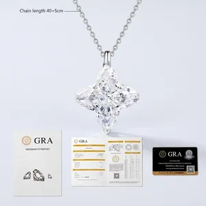 S925 silver moissanite star clover necklace with GRA certificate and global warranty card