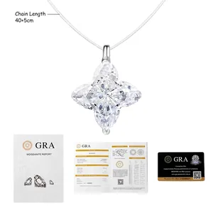 Moissanite S925 silver four-leaf clover necklace with GRA certificate and warranty card