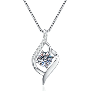 S925 Sterling Silver 1 Carat Moissanite Necklace with Cupid Heart Swirl Pendant