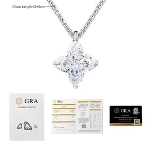 Moissanite four-leaf clover necklace in S925 sterling silver with GRA certification
