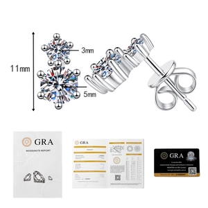 Detailed view of 925 sterling silver moissanite studs with GRA reports and measurements