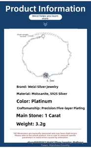 Macro detail of S925 sterling silver heart bracelet featuring a 1 carat moissanite stone