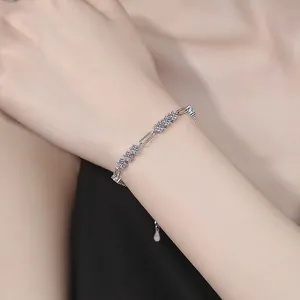 Elegant S925 silver 5.4 carat moissanite bracelet shown on woman's wrist with shiny zircons